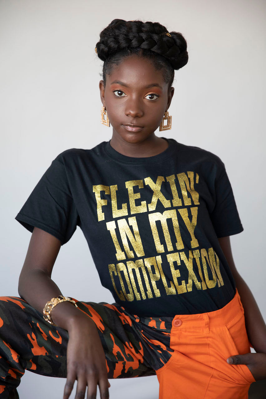 Flexin' In My Complexion Tee: Black & Gold
