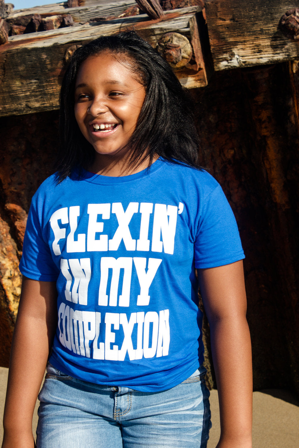 Flexin' In My Complexion Tee: Blue & White